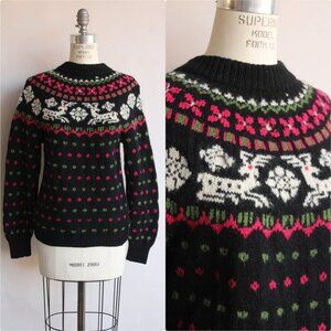 Vintage 1970s Sweater, Nordic Style Kofler Luzern Pullover with Reindeer